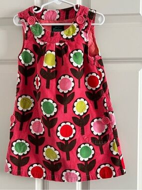 Boden Pink Floral Corduroy Pinafore with Lime Accents